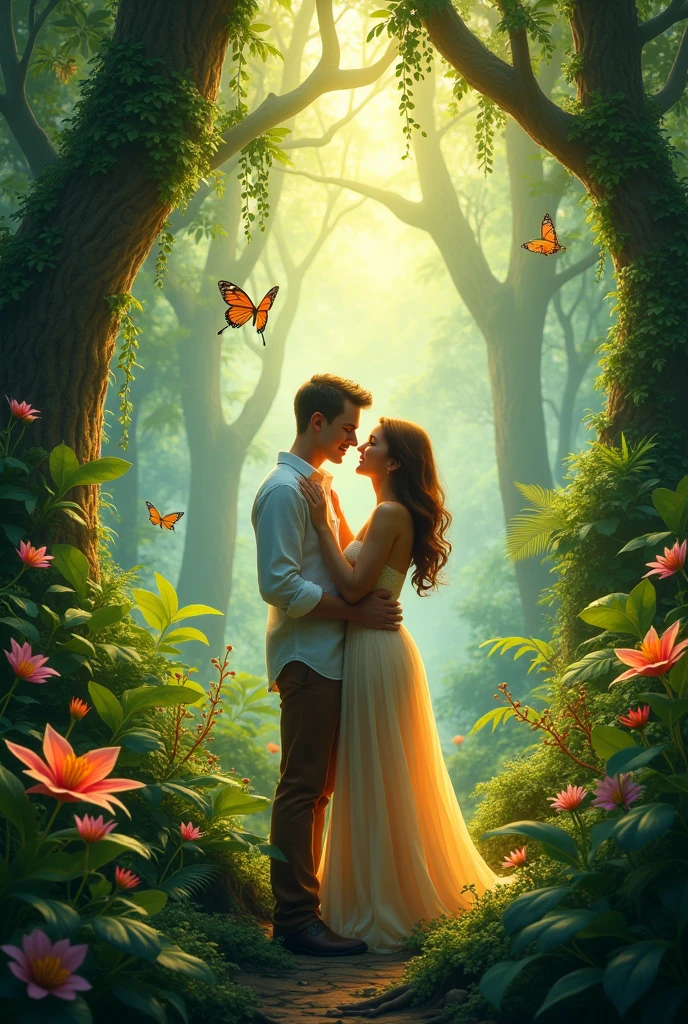 Creat couple image having romantic in the jungle .
