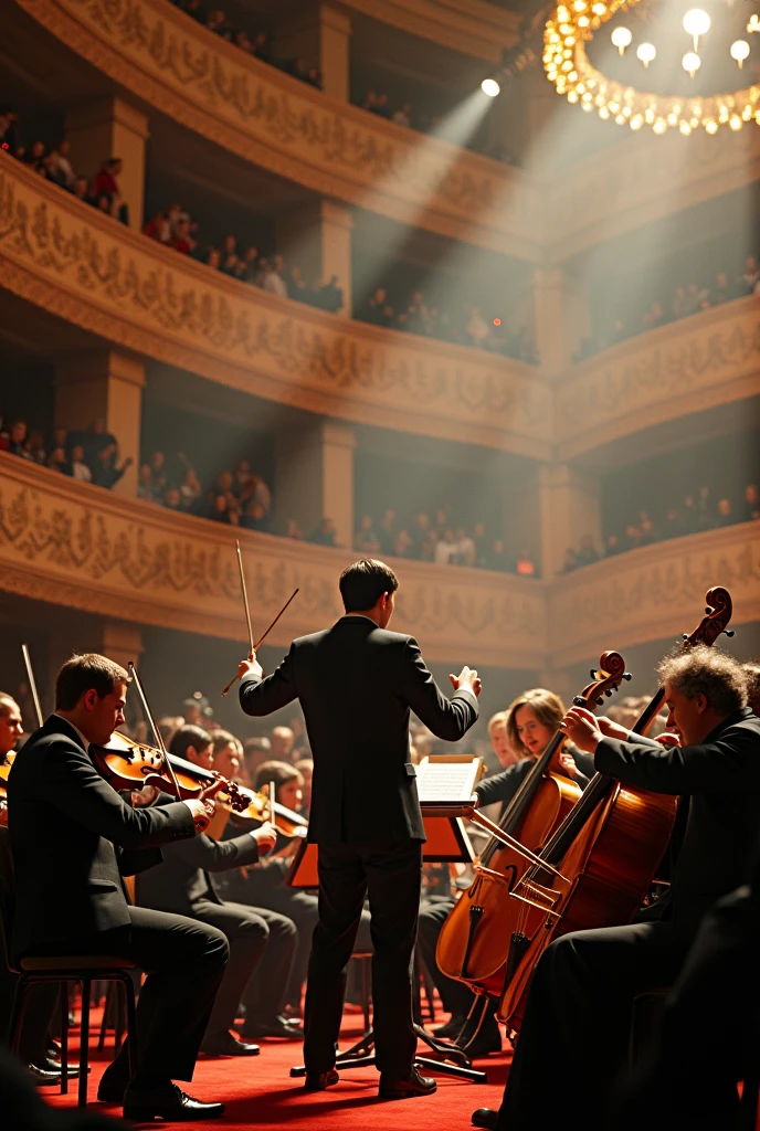 The orchestra is playing a song.
