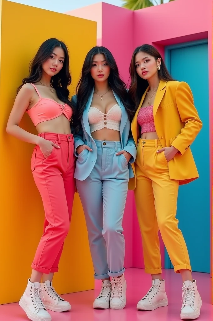 I'm taking photos for a new concept album. Create a girl group concept photo in the style of "Taste of Love"