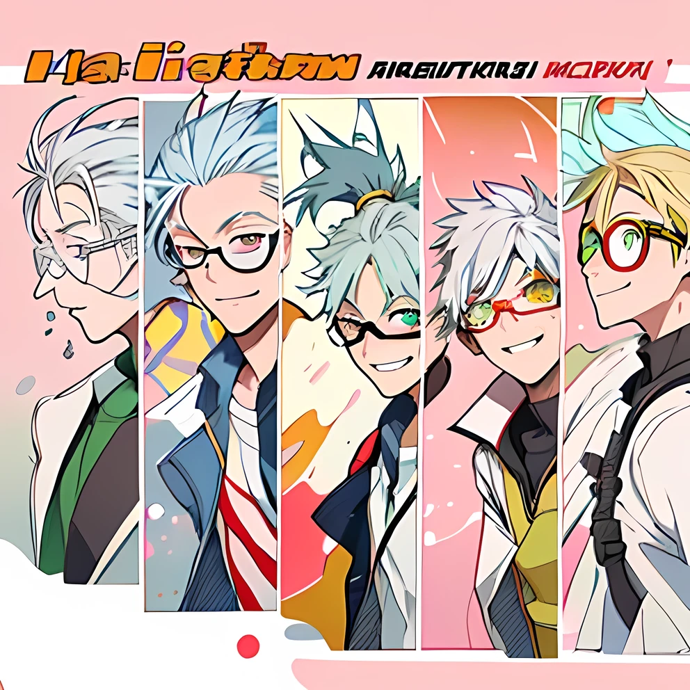 3 male friend walking to school (UA) in UA Uniform while chatting

Iruma:Messy green and white hair, freckles, red eyes, grinning expression, glasses, monkey tail

Hiroshi:Navy blue messy hair with blonde spiral at the top, hazel and silver eyes, solemn expression

Rimura:Light blue hair, yellow eyes, braces, sun glasses, happy expression