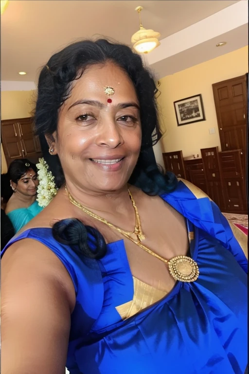 Single pic of sexy vijaya,selfie in home, wearing blue dress