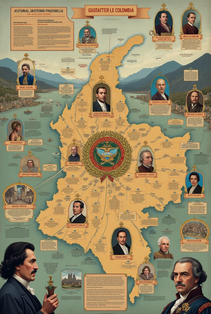 Design the first page that includes the main political, economic and cultural events that occurred during the 1820s, emphasizing the formation and separation of Greater Colombia. Do not have so much text.