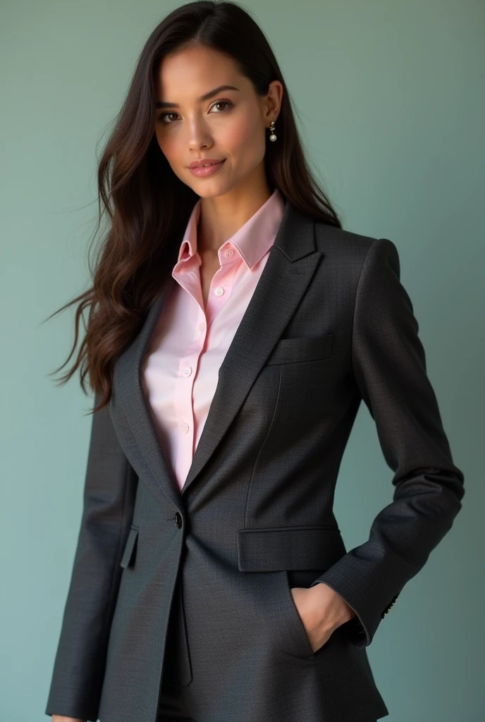 Three piece suit, dark grey shade blazer and pants, tea pink inner and white shirt