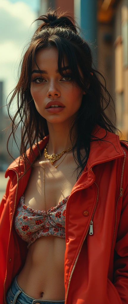 a woman in baggy sagging loose long clothes,hiphop,90s urban fashion,street style,westside,swaggering,detailed facial features,beautiful eyes,beautiful lips,long eyelashes,detailed skin,detailed clothing folds,photorealistic,8k,masterpiece,hyper detailed,realistic,warm lighting,cinematic,photographic,editorial