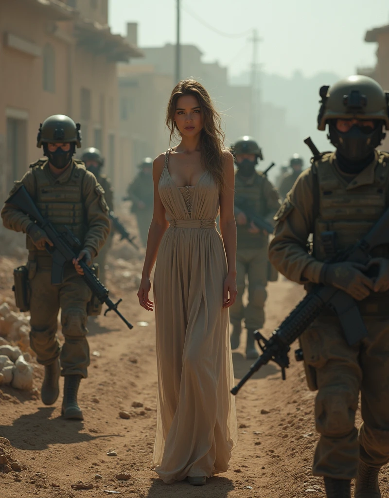(Photorealism:1.2), beautiful woman, Armed soldiers laying mines