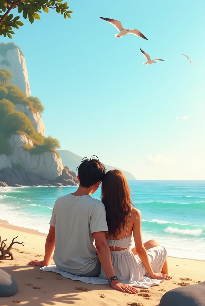 Couple sitting near beach