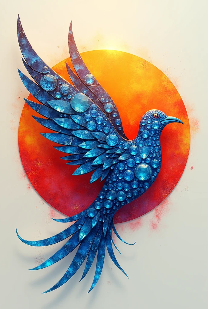 A logo with 3 blue gemstones , Red and yellow for my documentary with the blue in the shape of a bird and it is very pretty