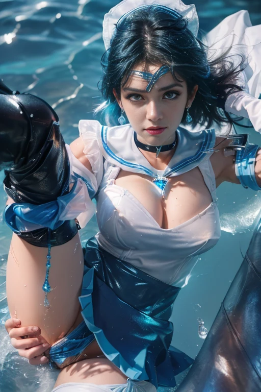 1girl, (solo:1.5), smile, delicate facial features, breasts, gloves, lips, solo, sailor mercury, blue eyes, smuniform, mer1, tiara, sailor senshi uniform, (RAW photo, best quality), masterpiece, ridiculous, sexy, floating short blue hair, blue sailor collar, bow, (over-the-knee boots: 1.1), choker, white gloves, Blue choker, elbow gloves, jewelry, earrings, blue skirt, sole, full body, blue hair, (perfect hand drawn): 3.8, octane rendering, water god, (water drops), wet clothes, (beautiful detailed water), (floating), dynamic angle, nsfw,best quality,masterpiece,ultra high res,(cowboy shot:1.3),(photorealistic:1.4),8K raw photo,cinematic lighting,official art,night, //, messy hair, large breasts,,beautiful legs,nudity,tall female,skinny,slim_legs,thigh_gap,(looking at viewer:1.2),model,black thighhighs,dynamic pose,high heels,from front,lying,show ,no panties, //, ((missionary anally penetrated)),((spread legs)),((extreme close up)),(ultra-detailed),portrait,(masterpiece),(best quality),(ultra detailed),professional lighting, smmercury