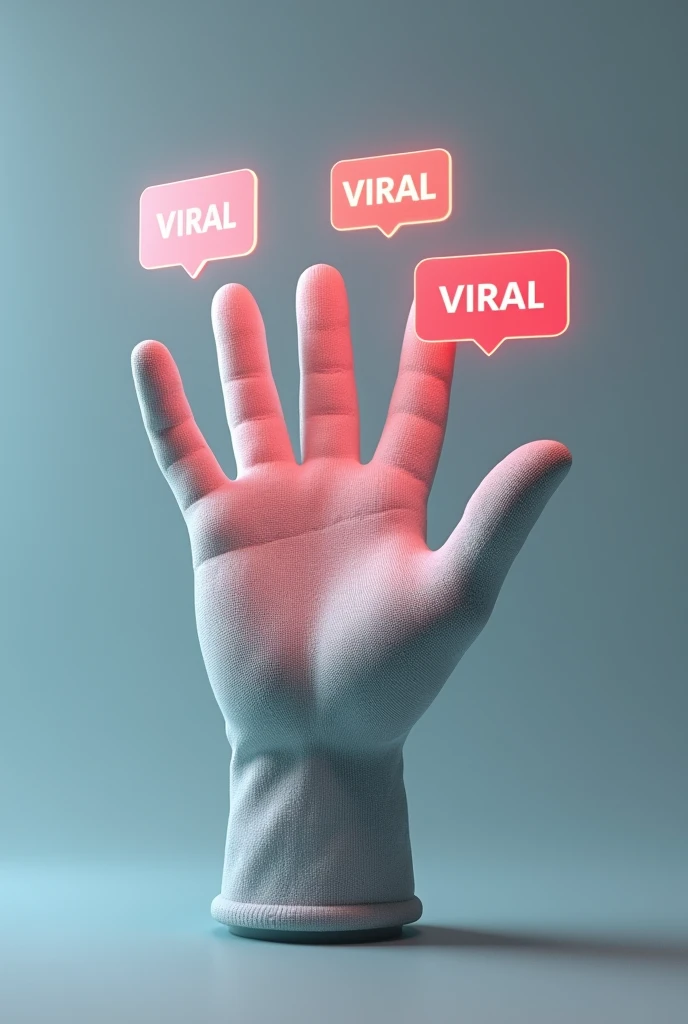 Top view of the glove receiving notifications popping up from every country contain of word VIRAL in Caps on it realistic 3d renden