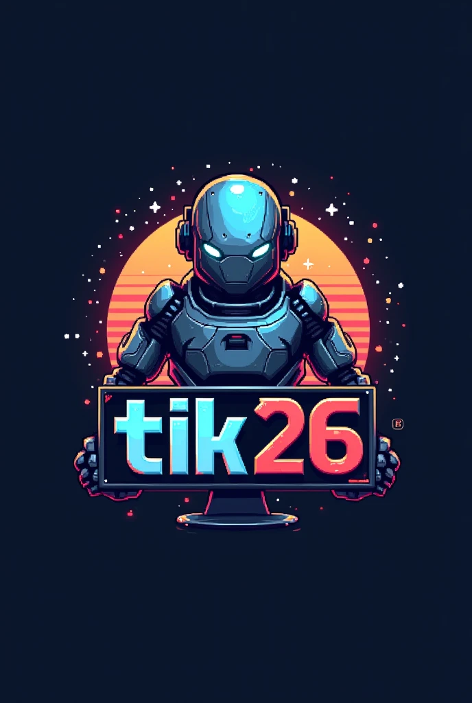 pixel logo with computer, robot, C++ and stylized text TiK26