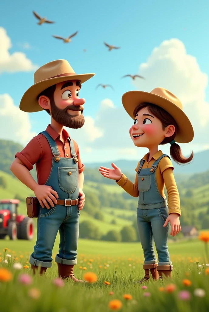 In cinamatic 3d cartoon "Farmer: to नेइबोर talking "Don’t worry. I’ll work in your field today too."