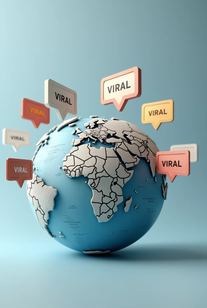 Top view of the Globe receiving notifications popping up from every country contain of word VIRAL in Caps on it realistic 3d renden