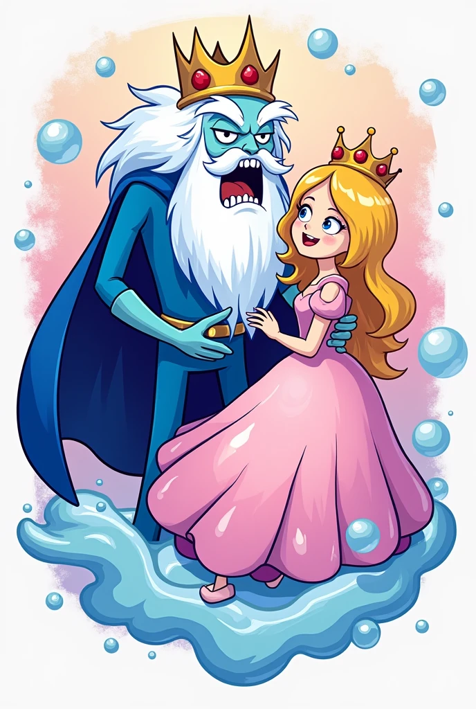 Create an adventure time logo, with the ice king, and the sweet princess