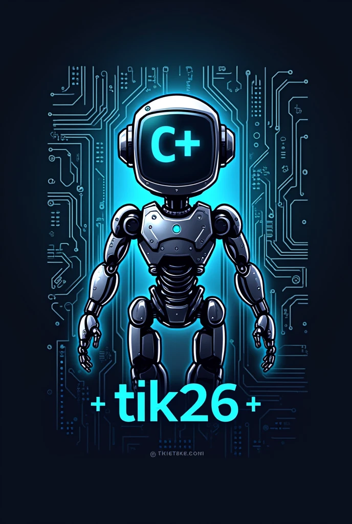 graphic logo with computer, robot, C++ and stylized text TiK26