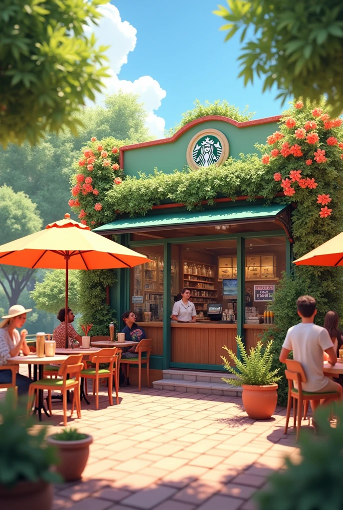 Create an image for a summer-themed Starbucks ad