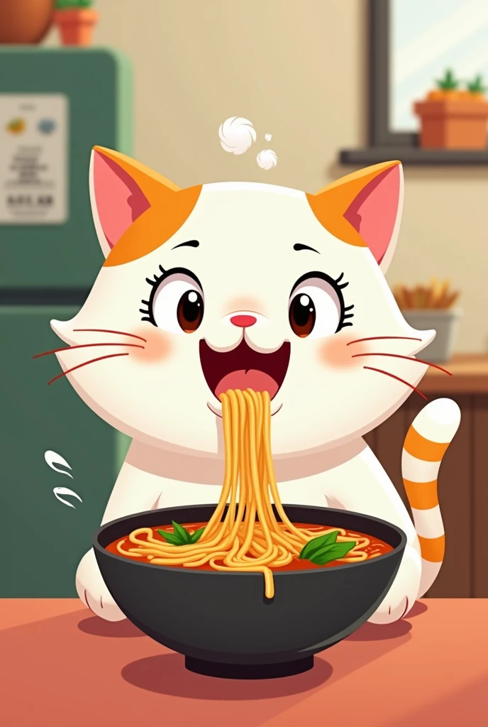
Cat eating ramen cartoon