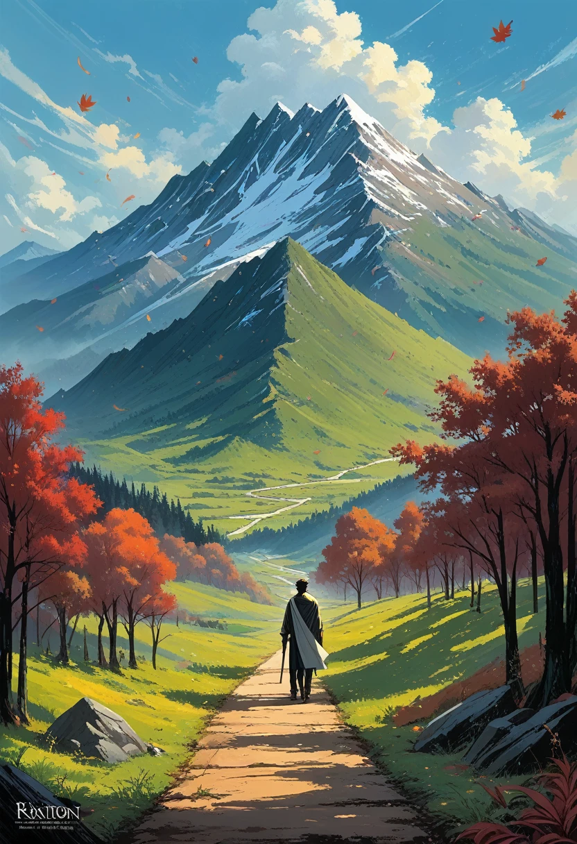 Fallen leaves on the path in the mountains, Atey Ghailan 8 K, inspired by Sylvain Sarrailh, Makoto Shinkai Cyril Rolando, concept art wallpaper 4K, digital painting concept art, Cyril Rolando and Goro Fujita, inspired by Atey Ghailan