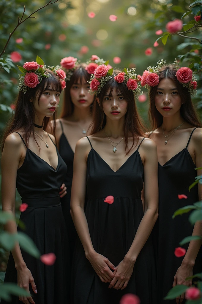 I'm taking photos for a new concept album. Create a girl group concept photo in the style of "Run For Roses"