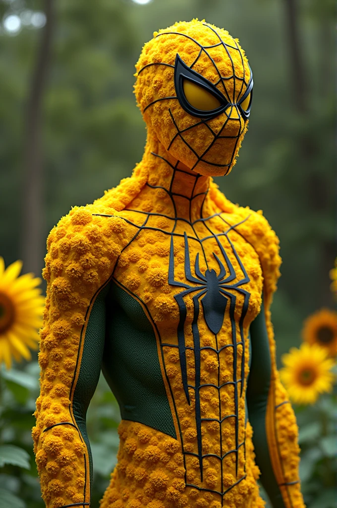 Make Spiderman from a bouquet of sunflowers