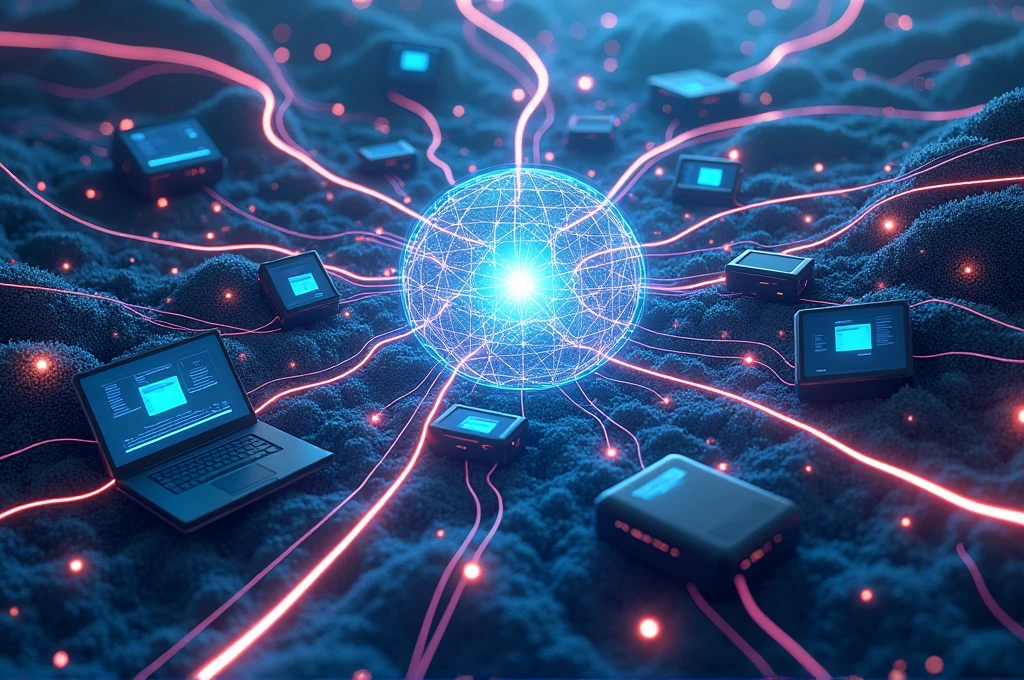 abstract illustration representing the World Wide Web, with an emphasis on interconnecting computers and smartphones and many other devices