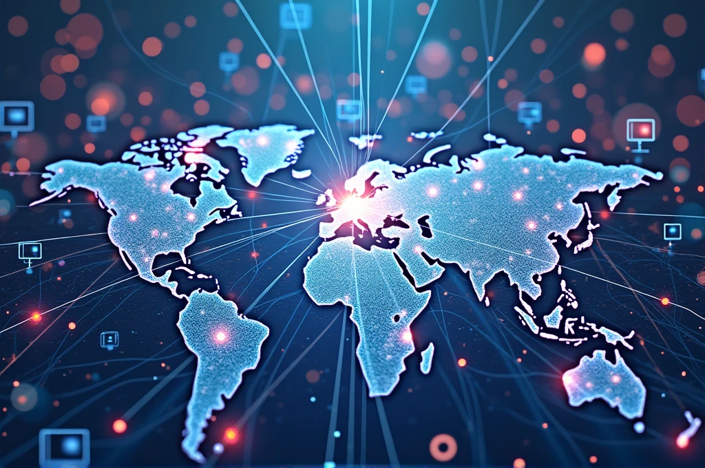 abstract illustration representing the World Wide Web, with an emphasis on interconnecting computers and smartphones and many other devices