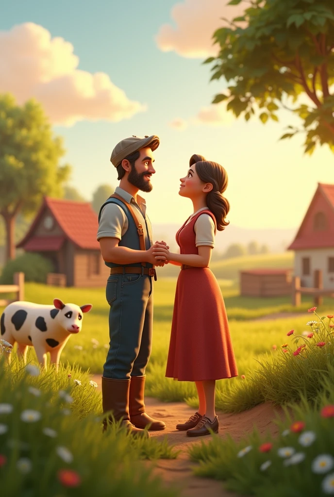 In cinamatic 3d cartoon "Wife to farmar Your hard work and willingness to help others are our true wealth."