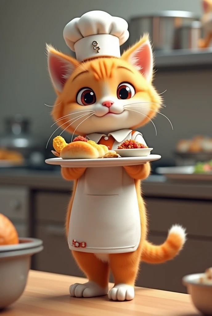 School lunch attendant　kitten　upright　3d

