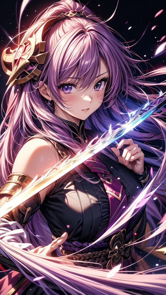 Long-haired and purple-haired anime character holding a sword, Best anime 4k konachan wallpaper, Anime Goddess, Anime Art Wallpapers 8K, Anime Style 4k, anime art wallpaper 4k, anime art wallpaper 4k, Portrait of a girl in the Knights of the Zodiac, Detailed digital anime art, Detailed anime art, anime wallpaper 4k, anime wallpaper 4k、masterpiece,best quality,ultra detailed,high-resolution,8k portrait,unity 8k wallpaper,extremely detailed CG unity 8k wallpaper