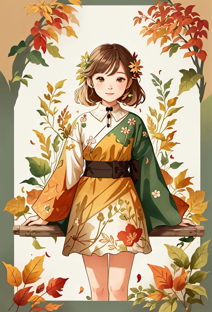 A nature scene, colorful petals and leaves all over the place, cross-stitch pattern, flat sticker design
