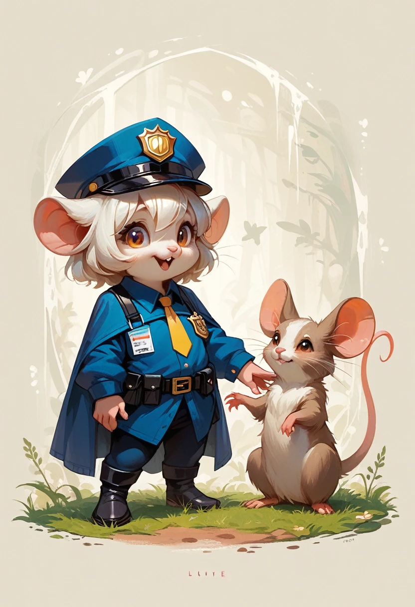 Imaginative concept art of a cute creature inspired by Lora, with the appearance of a mouse and dressed as a policeman. (CuteCreatures tag weighted at 0.9)