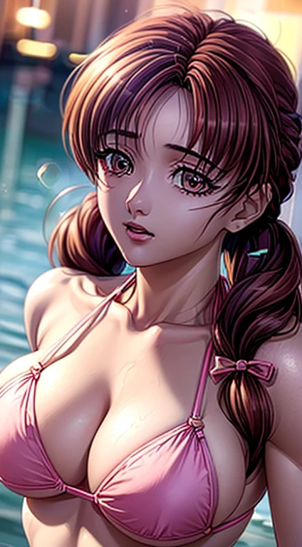 ((One Girl)), (Twin tails), Brown Hair, Great face and eyes, Pink Eyes, (Stunningly beautiful), Brown Hair, (bikini:1.5), ((Highest quality)), (Very detailed), (Very detailed CG 統合 8k 壁紙), Very detailed, High resolution raw color photos, Professional photography, (((Bokeh))), Depth of written boundary,