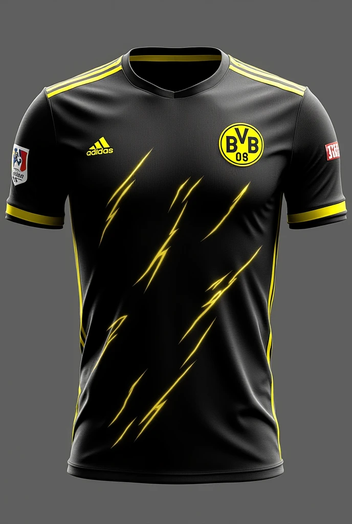 Create a black Borussia Dortmund interclass jersey with lightning bolts all over the shirt

