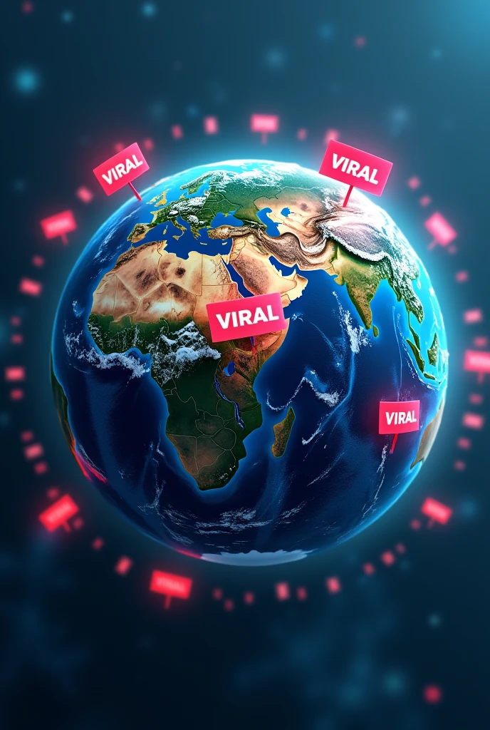 Top view of the Globe receiving notifications popping up from more than 9 country contain of word VIRAL in Caps on it realistic 3d renden