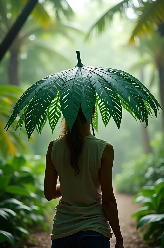 Umbrella covered with palm leaves, but leaves made of paper