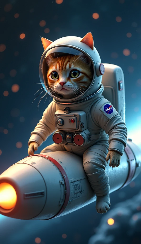 a highly detailed anthropomorphic cat astronaut (((riding on a sardine spaceship:1.5)) in deep space, has a spotlight at the end of the ship, There are many stars in space, the cat is wearing an astronaut helmet:1.3, the NASA logo is on the astronaut suitbeautiful detailed eyes, beautiful detailed lips, extremely detailed eyes and face, long eyelashes, intricate details, cinematic lighting, vibrant colors, dramatic atmosphere, epic sci-fi, photorealistic, 16k, best quality, masterpiec
