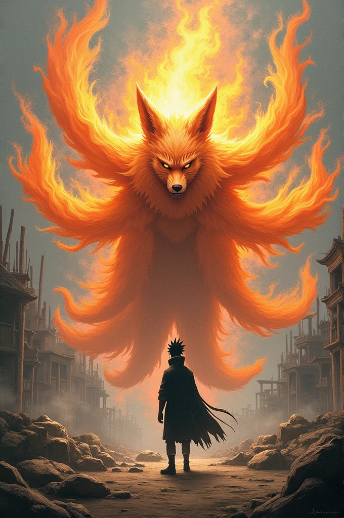Create a Naruto image with 6 tails and kawaki