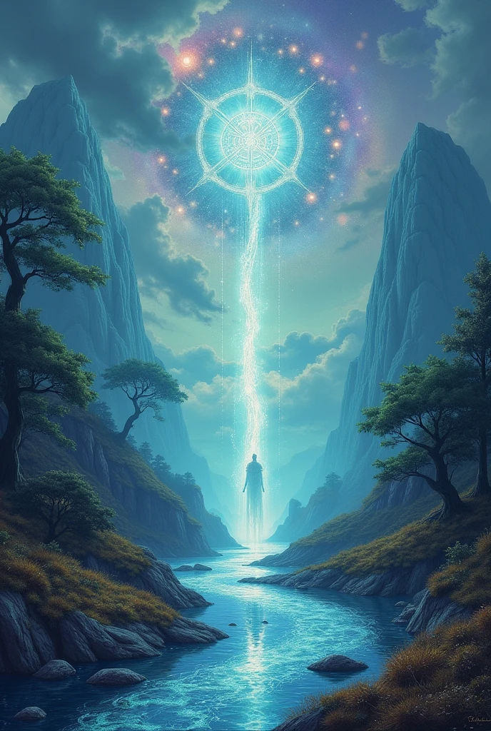 Create an image faithful to the text Continent of Aetheron:
Aetheron is a land where the ethereal meets the tangible. Its vast landscapes seem to float between the material and the immaterial, with hills and mountains that shine with an inner light, as if the ground itself was infused with arcane energy. The skies above are a kaleidoscope of changing colors, reflecting the energy currents that run through the continent, conhecidas como "Veias de Aether". These veins are sources of pure power, and are born in the depths of the continent, emerging in springs of liquid light that feed the forests and rivers.
Aetheron's forests are not made of ordinary trees; its crowns shine with crystal leaves, and their trunks emit a soft glow, carrying with it a whispering music that many believe to be the voice of the continent. The creatures that inhabit these forests are as varied as the energy that permeates Aetheron itself., from small luminous spirits to large elemental beings, which are direct manifestations of the raw power of the continent.
On the banks of the rivers of light, a flora of impossible colors and shapes blooms, that seems to be in constant motion, pulsing with the rhythm of Aetheron itself. These rivers not only nourish the land, but they also act as conduits for the magic that flows across the continent, connecting all living things into one great web of life.
Along the shores of Aetheron, where the continent meets the Sea of Infinity, a wall of shimmering mist rises, which many believe to be the boundary between the world of the living and the plane of ideas. It is said that the oldest and wisest beings on Aetheron were created in the depths of this mist., and that they hold the secrets of the universe itself.
Dwellers of Aetheron:
The inhabitants of Aetheron are as diverse as the continent. There are the "Luminous", beings of pure energy, that take on humanoid forms and can change their appearance as they wish. They are the guardians of the Veins of Aether and lives