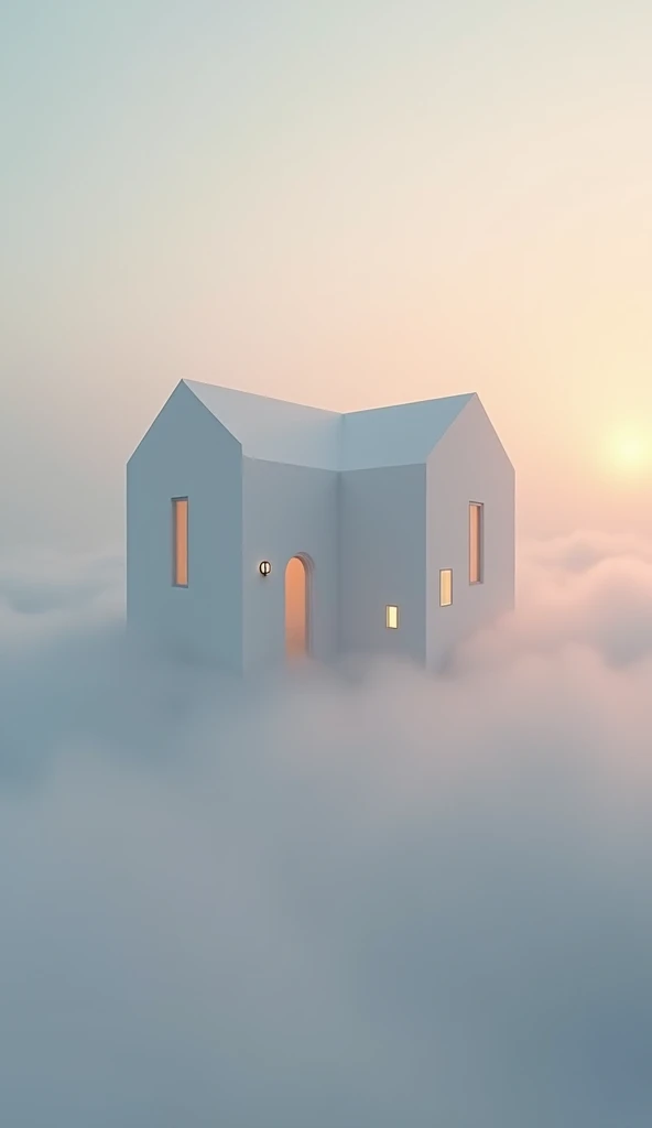 a white dreamy house, attic, retro, foggy, soft focus, year of 1995, cool lighting, muted pastel colors, glowing atmosphere, dramatic, cinematic composition, dream-like quality, ethereal, romantic, soft focus photography, golden hour, windy, marble, golden and mirrors, hazy, thick fogs