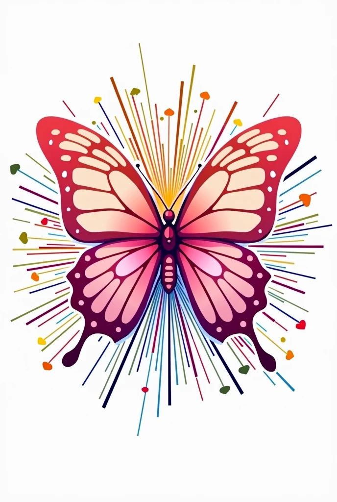 a STYLIZED PINK BUTTERFLY, with explosion of colors in the background line art for LOGO