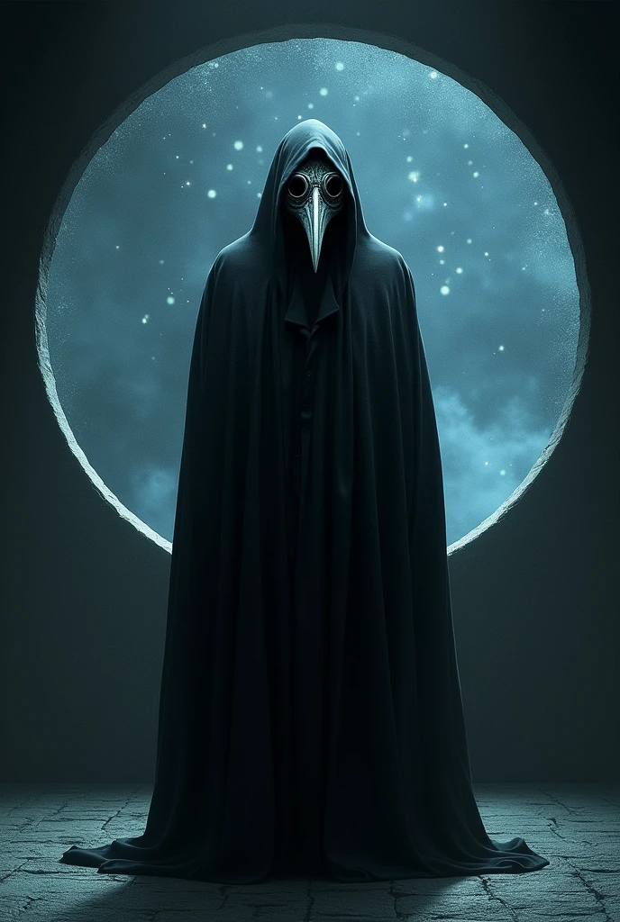 I want to create the plague doctor who appears inside a circular frame with stars