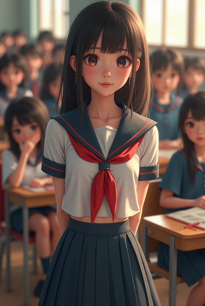 Japanese teen schoolgirl with skirt up realistic style