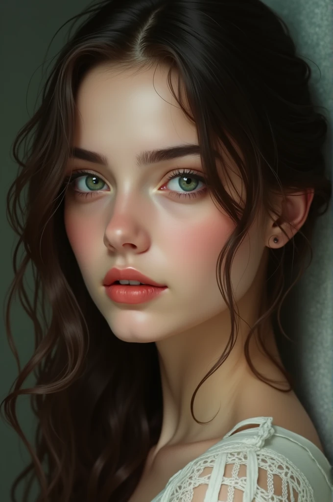 brunette woman green eyes 