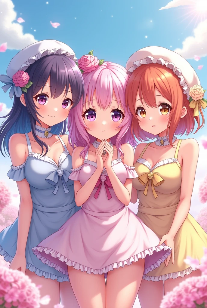 3 anime young girls, big boobs