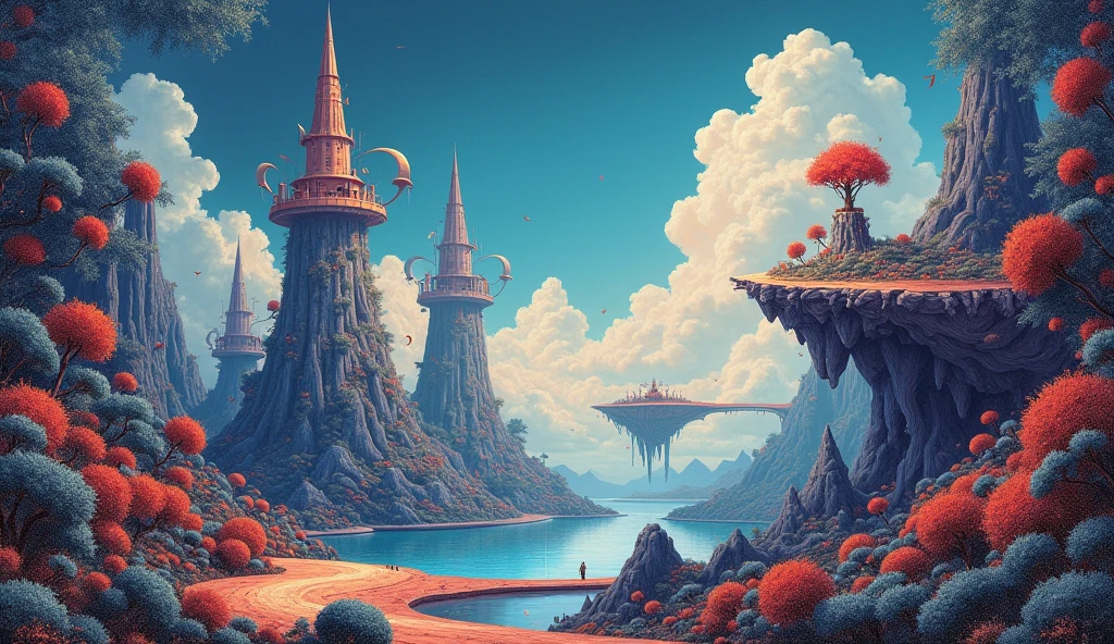 Absurd, very high resolution, ultra-detailed, Dot painting technique, dotted shadows, intricate details, Texture effects, subtle gradients, fascinating craftsmanship, otherworldly tones, surreal landscapes, invisible light, ethereal glow, colors vivid, aquarela