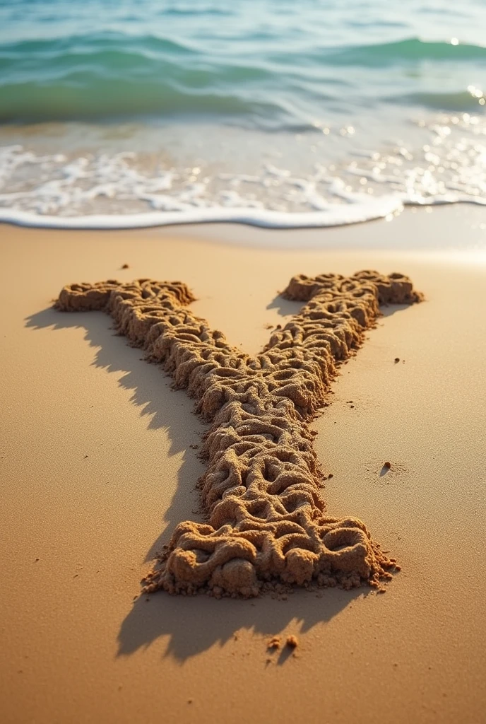 Generate a Sand art for Y  in the beach side
