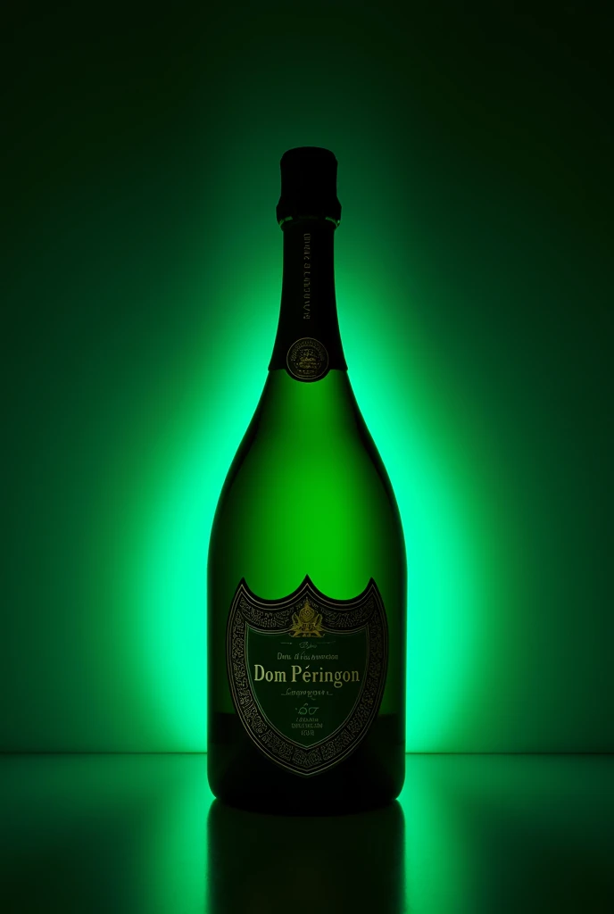 Make me a bottle of Dom Perignon with green neon 
