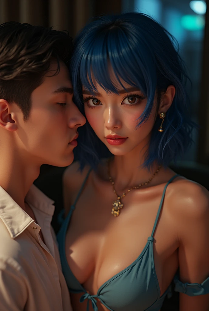 (photorealistic:1.4), professional photography, masterpiece, best quality, award winning photo, cinematic lighting, photon mapping, film grain, face focus, nsfw, dp, sailor mercury getting by two men, vaginal, , 1girl as smmercury, short blue hair, E cup breasts,, narrow waist, necklace, hair ornaments,