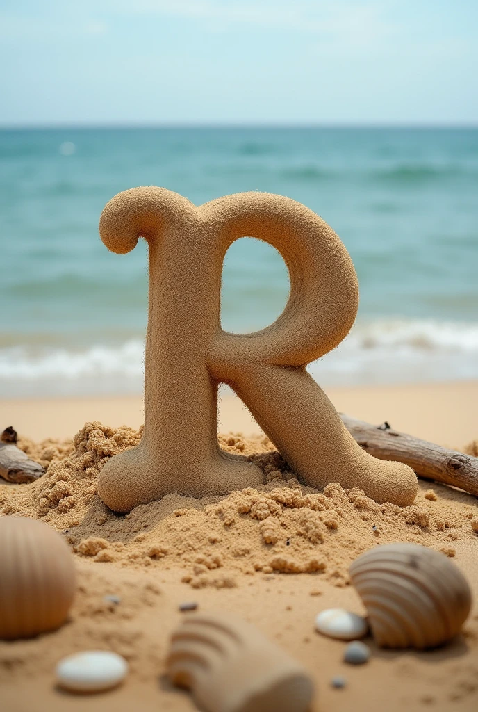 Generate a Sand art for R in the beach side