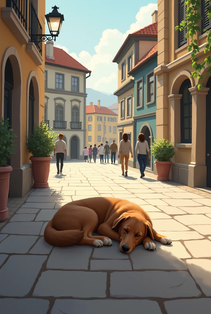 Dog sleeping in the square