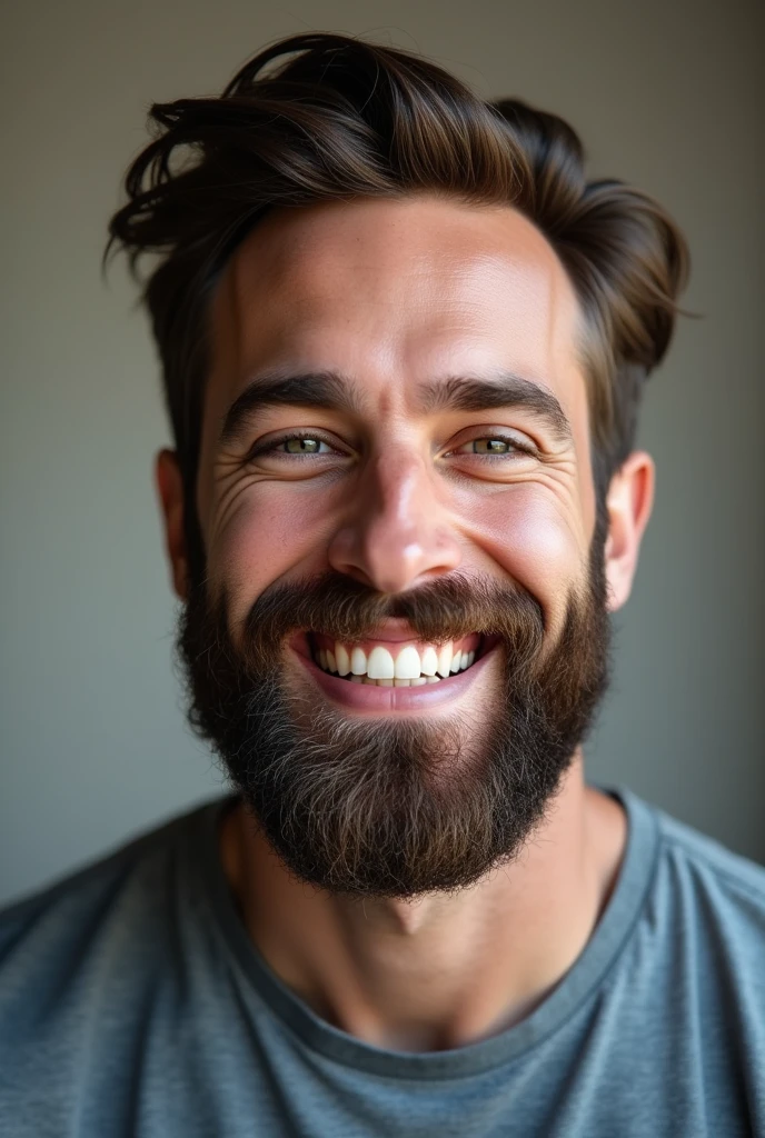 A bearded man smiling